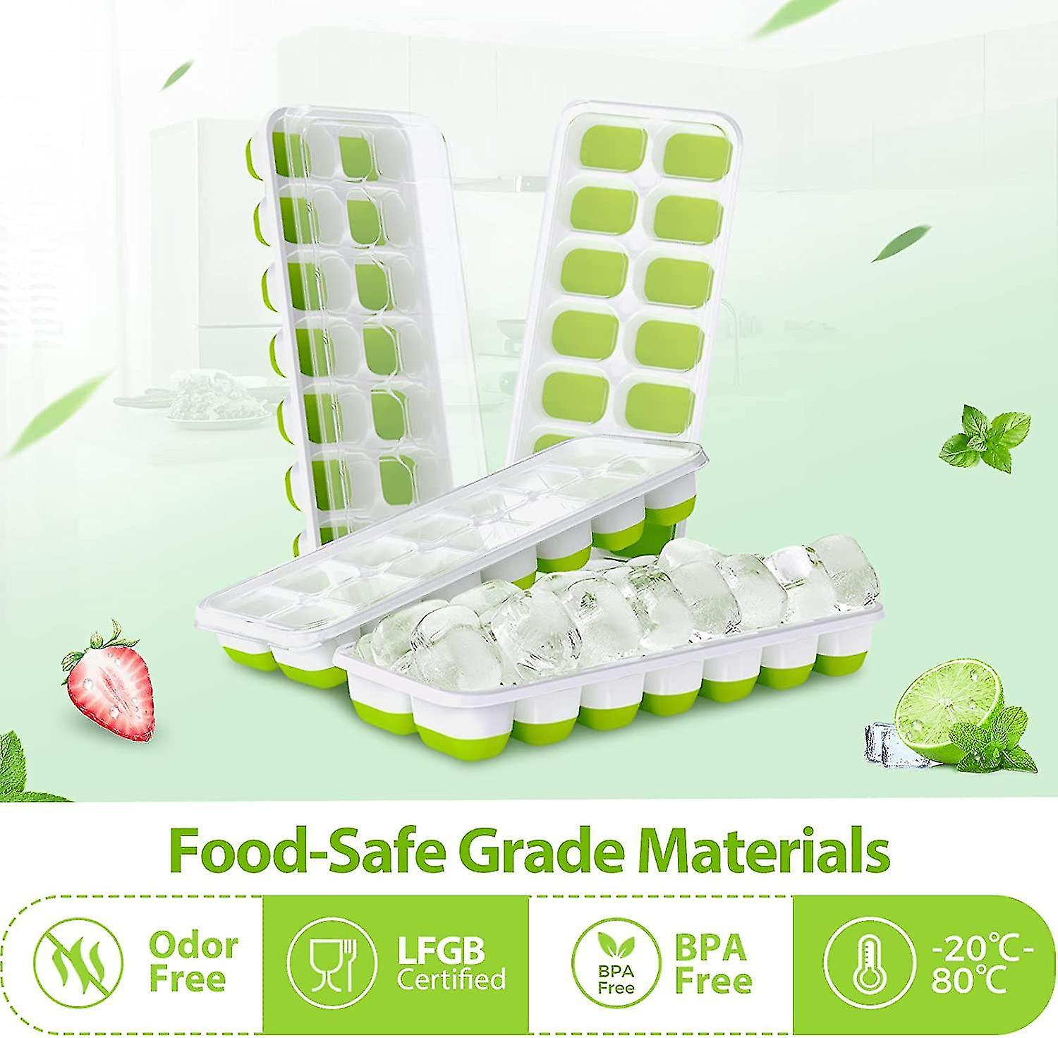 Ice Cube Tray 4 With Spill-proof Lid， Ice Cube Mould Silicone 56 Ice Trays， Easy To Remove， For Free