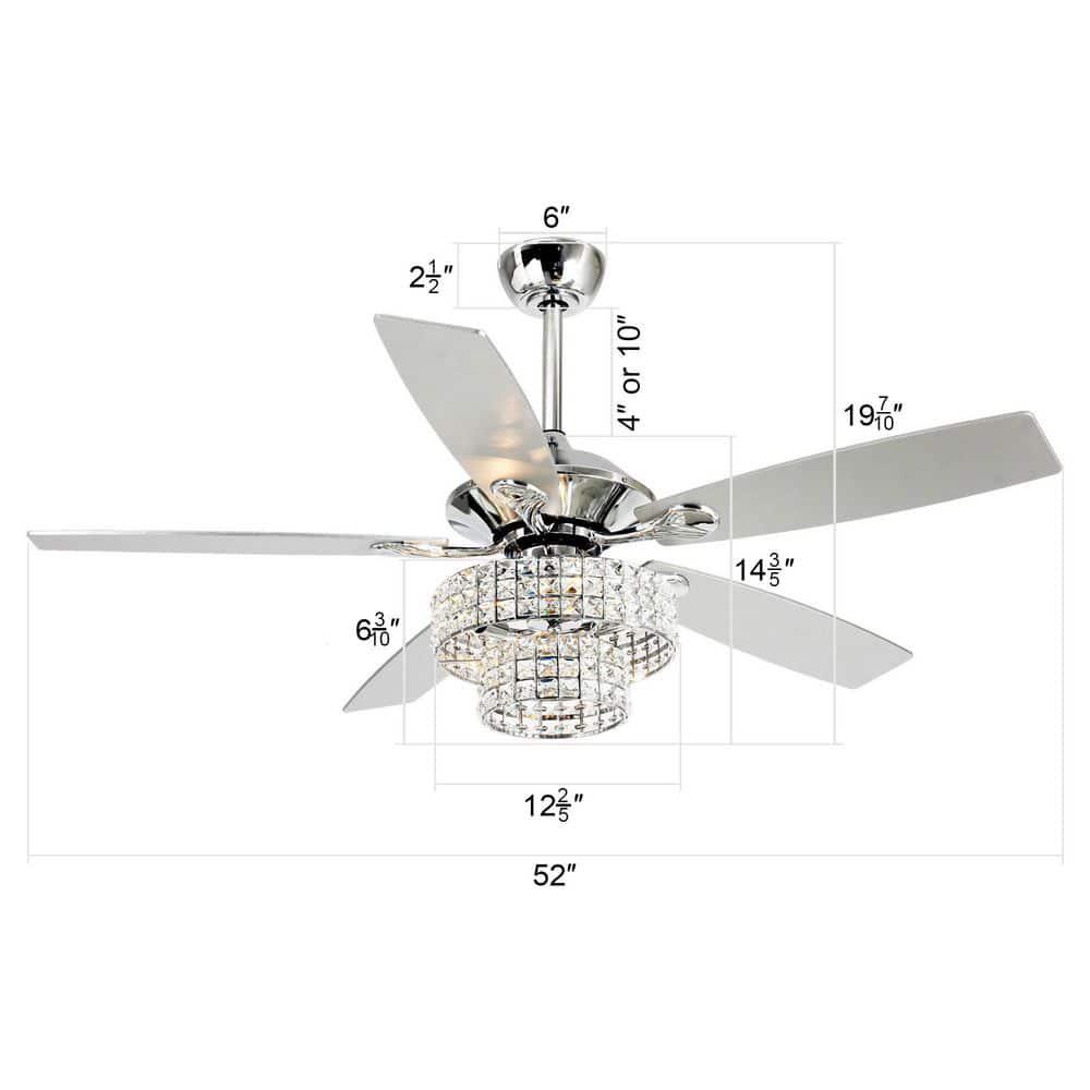 Parrot Uncle Howell 52 in Indoor Downrod Mount Crystal Chrome Ceiling Fan Chandelier with Light Kit and Remote Control