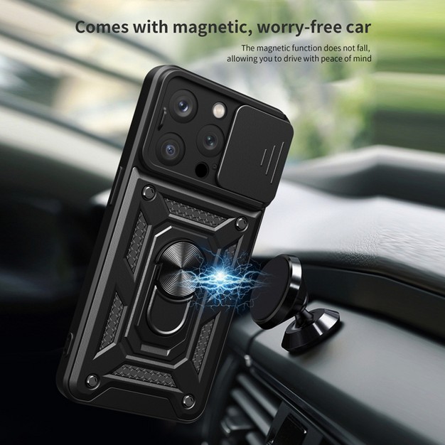 Kickstand Ring Holder With Slide Camera Cover Tpu Magnetic Car Mount For Apple Iphone 14 Pro