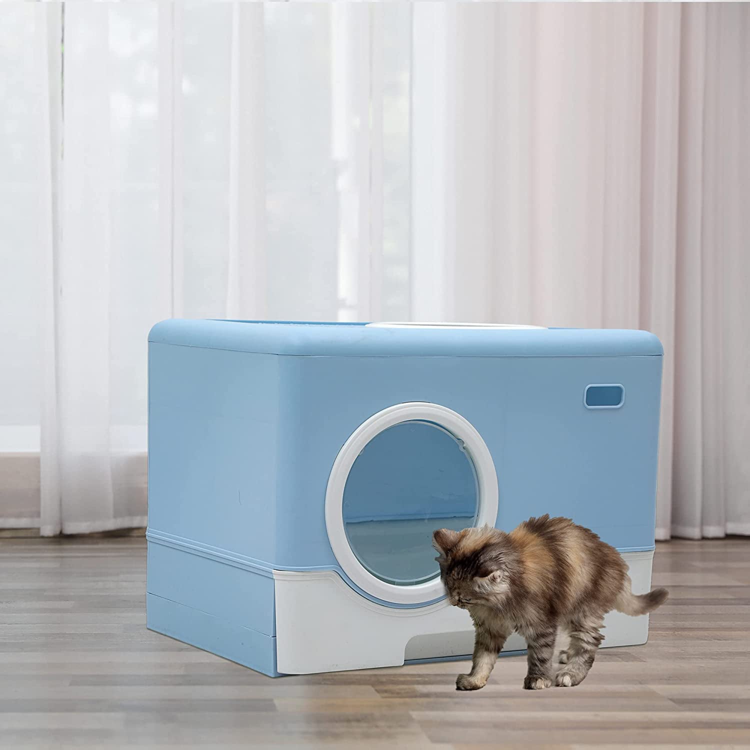 YITAHOME Large Enclosed Cat Litter Box with Lid Cover， Hooded Odorless Anti-Splashing Cat Toilet ， Easy to Install and Clean (Blue)