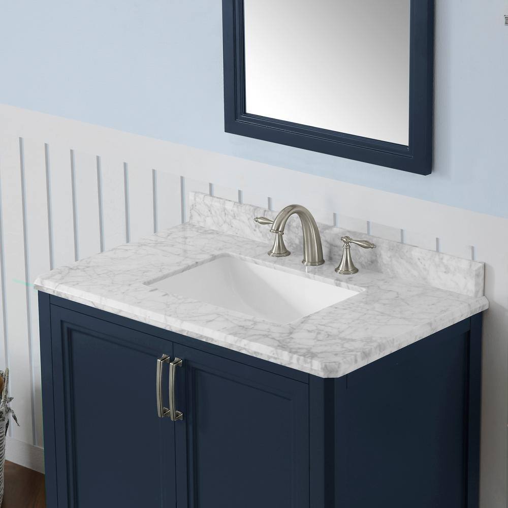 Home Decorators Collection Sandon 36 in. W x 22 in. D x 34.5 in. H Single Sink Bath Vanity in Midnight Blue with White Carrara Marble Top Sandon 36MB