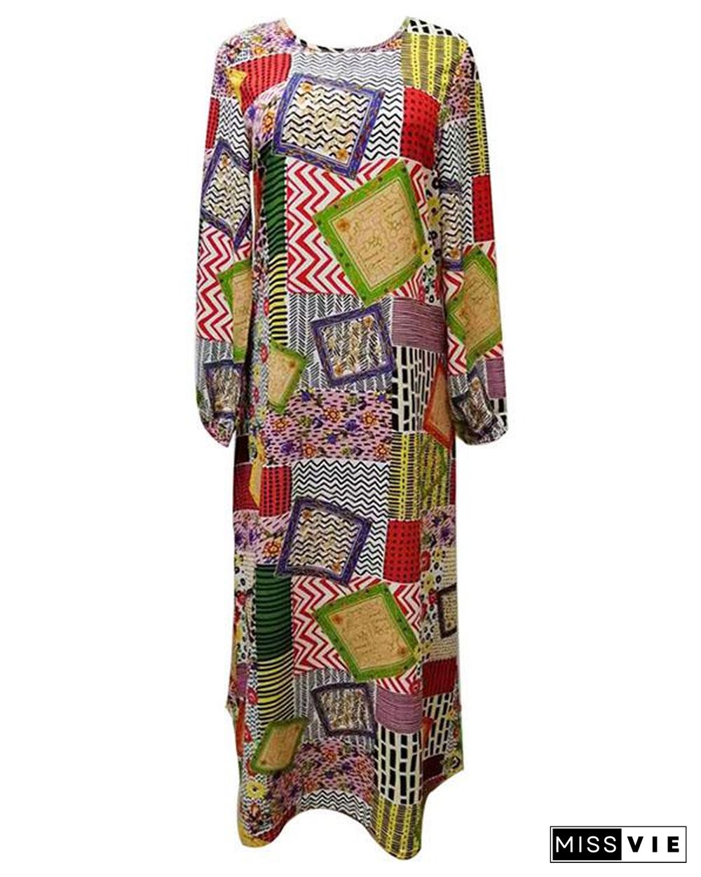 Plus Size Dress Boho Printed A-Line Maxi Dresses