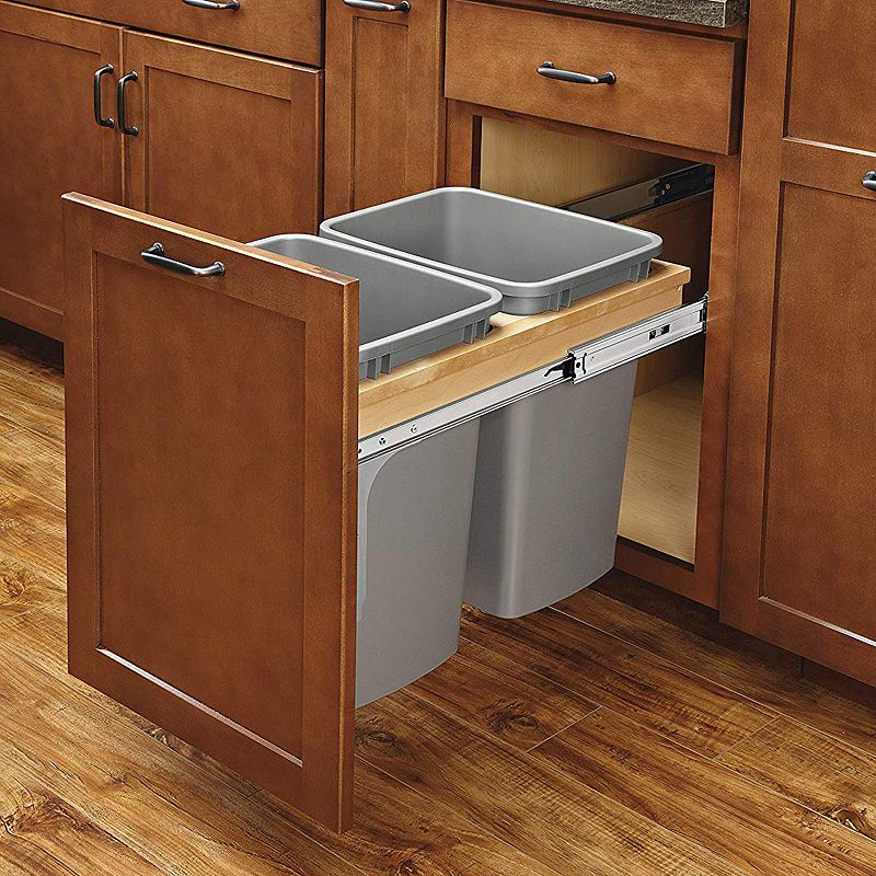 Rev-A-Shelf Double Pull Out Top Mount Trash Can 27 Qt， Grey， 4WCTM-15BBSCDM2