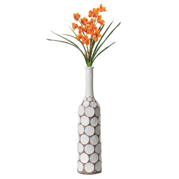 Uniquewise Decorative Contemporary Floor Vase White Carved Divot Bubble Design With Tall Neck