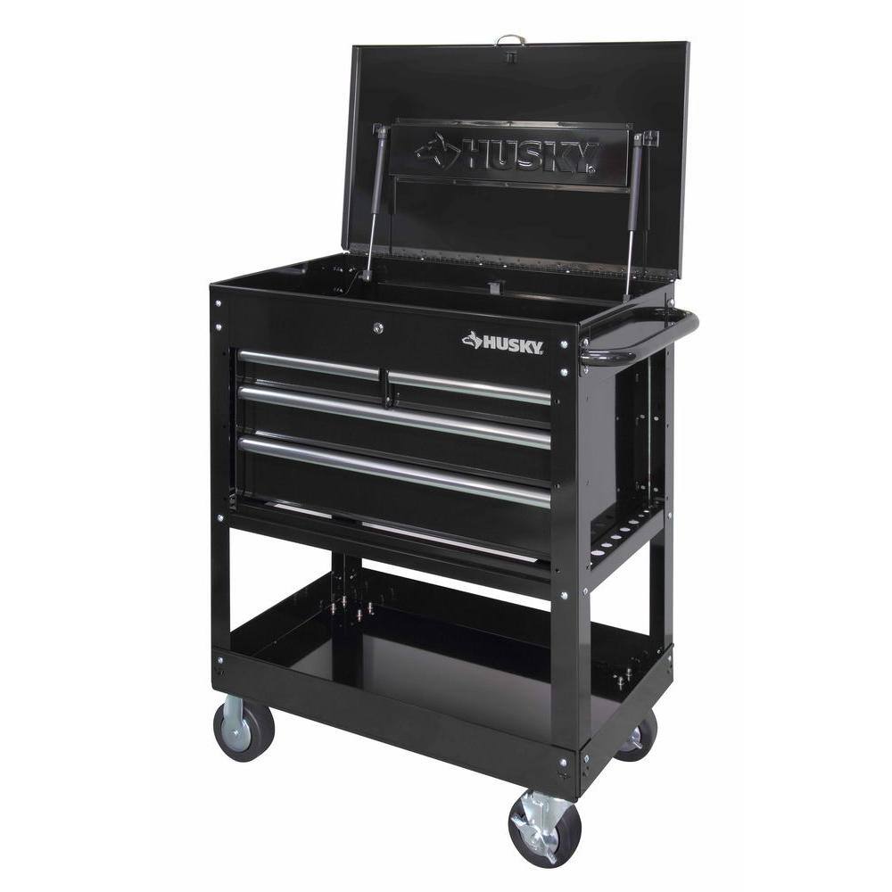 Husky 33 in. W 4-Drawer Mechanics Tool Utility Cart in Gloss Black HOUC3304B10