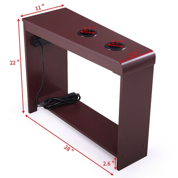 Narrow Side Table/Coffee Table with Storage Open Shelf，Cup Holders and USB Charging Station