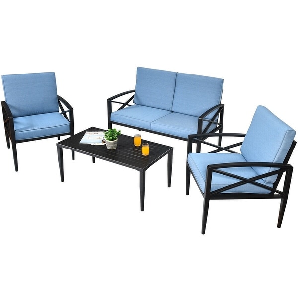 4PCS Patio Furniture Set Aluminum Frame Cushioned Sofa