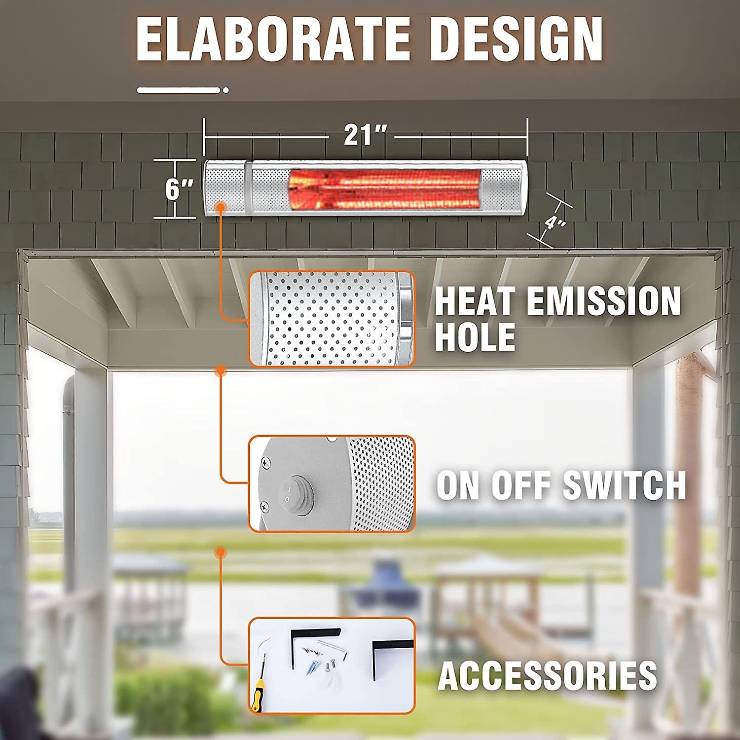 Electric Patio Heater， Outdoor Heater With 3 Power Settings， 1500w， Infrared Heater With Remote Control， Wall Mounted Space Heater， In/outdoorsunday L