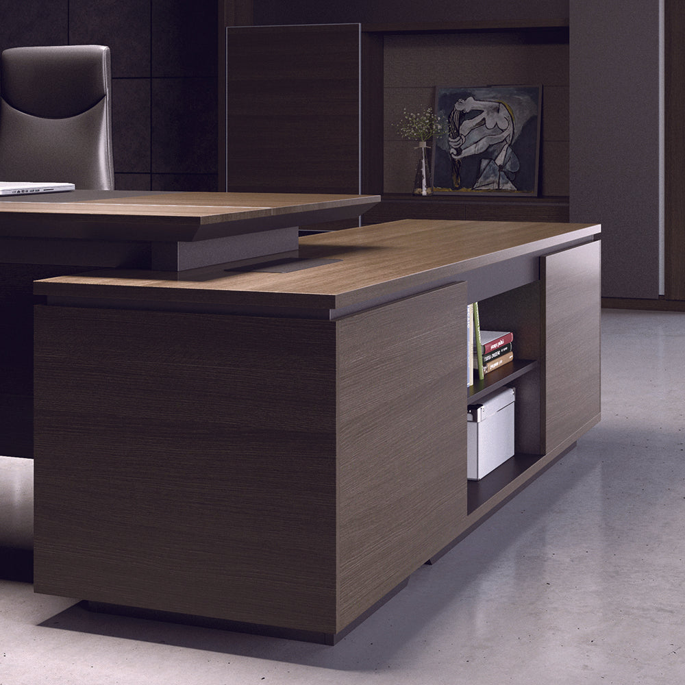 Carter Executive Office Desk with Left Return 2.2M - Coffee & Charcoal