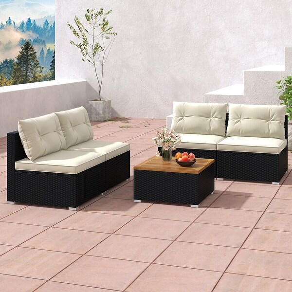 Gymax 5 PCS Rattan Sofa Set Outdoor Wicker Furniture Set w/ Back