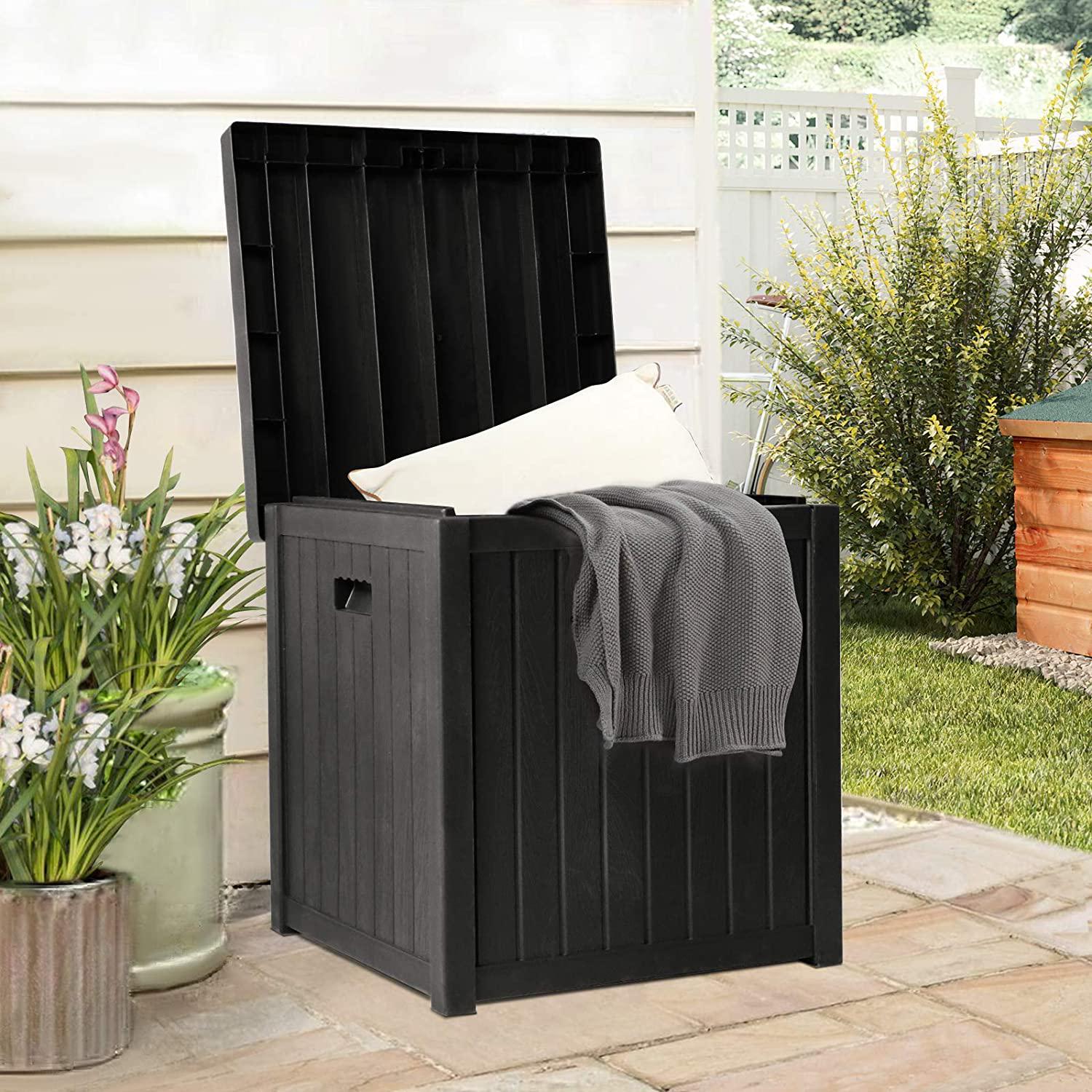 CrownLand 51 Gallon Square Outdoor Storage Deck Box Polypropylene Deck Box Container Patio Garden Furniture for Patio Cushions, Gardening Tools and Pool Toys (Black)