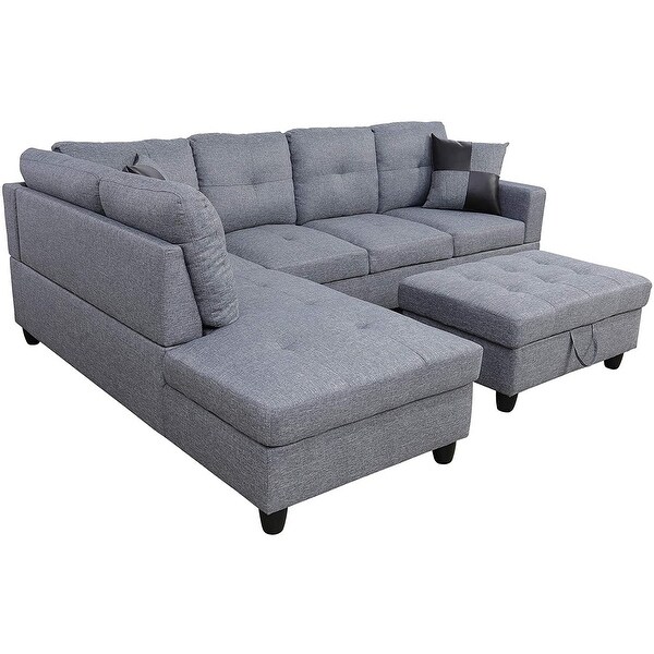 3-Pieces Sectional Sofa Set，Left Facing，Grey Linen(128A)