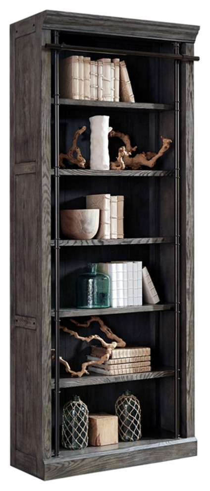 Avondale 8  x27Tall Bookcase Wall With Ladder Storage Organizer Display Gray   Transitional   Bookcases   by Homesquare  Houzz