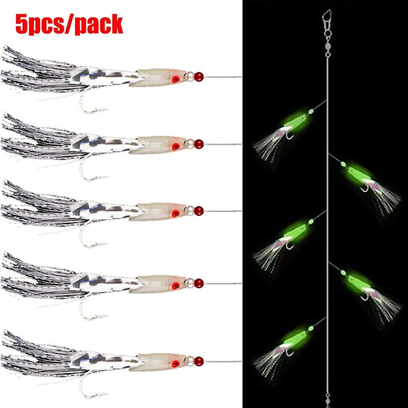 5pcs Mackerel Barbed Hook Bass Cod Lures Sea Luminous Fishing Hook Tackle Crystal Barbed Boat