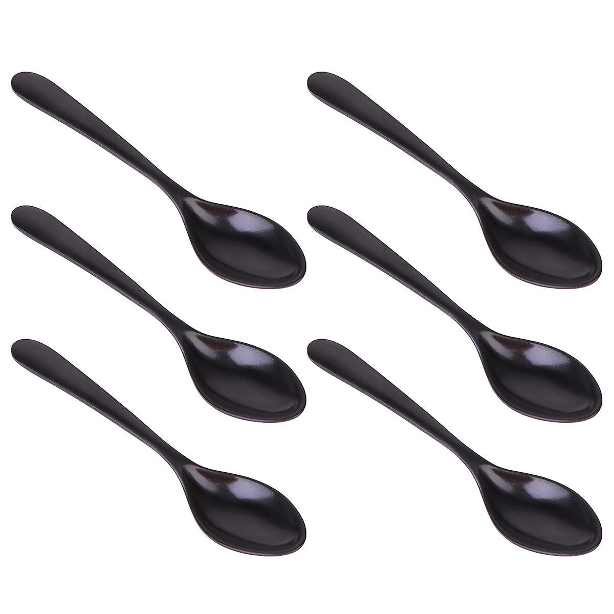 6pcs A5 Melamine Flatware Black Imitation Porcelain Soup Spoon Durable Tableware For Home (7016)