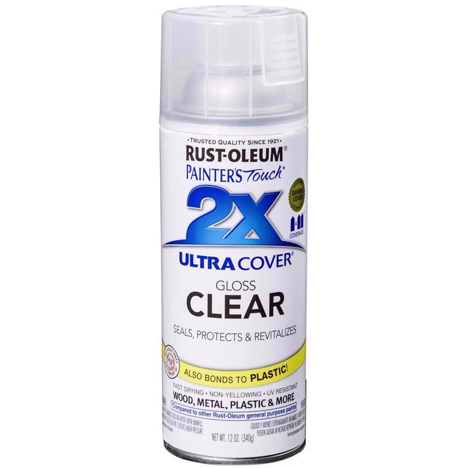 Rust-Oleum Painter\u0027s Touch 2X Ultra Cover Gloss Clear Paint+Primer Spray Paint 12 oz