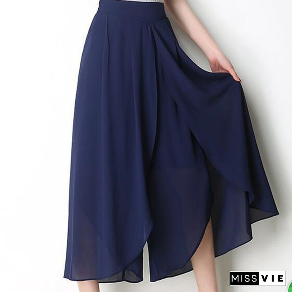 Spring And Summer Loose Wide-Leg Pants Women Were Thin Nine Points Pants Chiffon Skirt Pants High Waist Casual Pants Thin Section