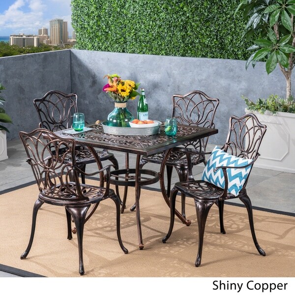 Tucson Outdoor 4Seater Square Cast Aluminum Dining Set by Christopher Knight Home