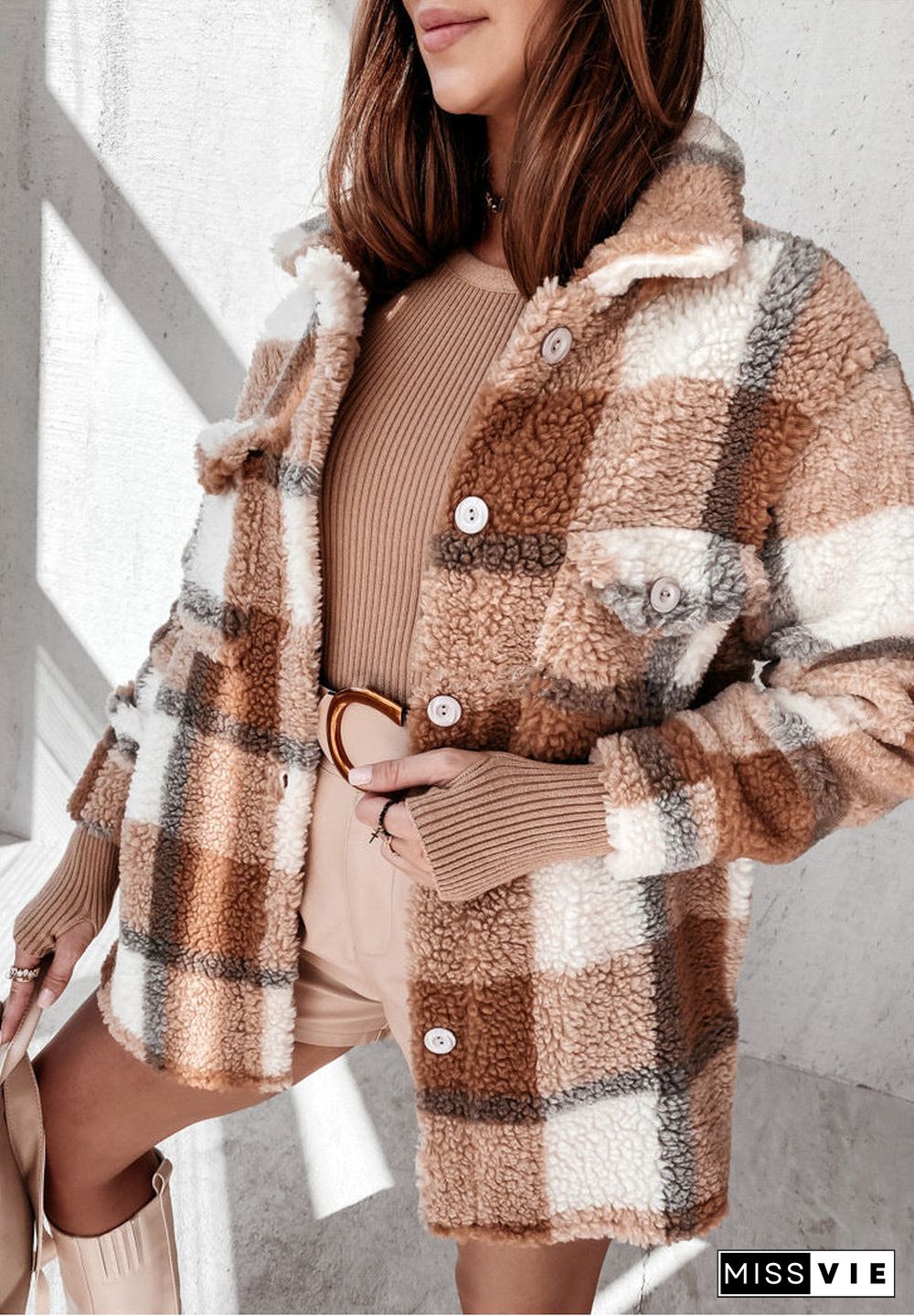 Long Sleeve Button Sherpa Jacket Coat