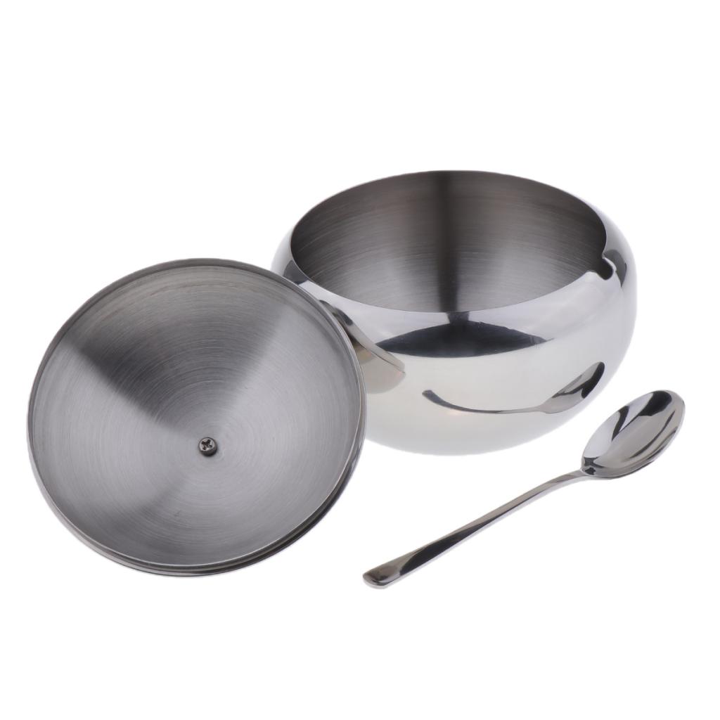 304 Stainless Steel Home Sugar Bowl With Lid And Spoon， Seasoning Containers