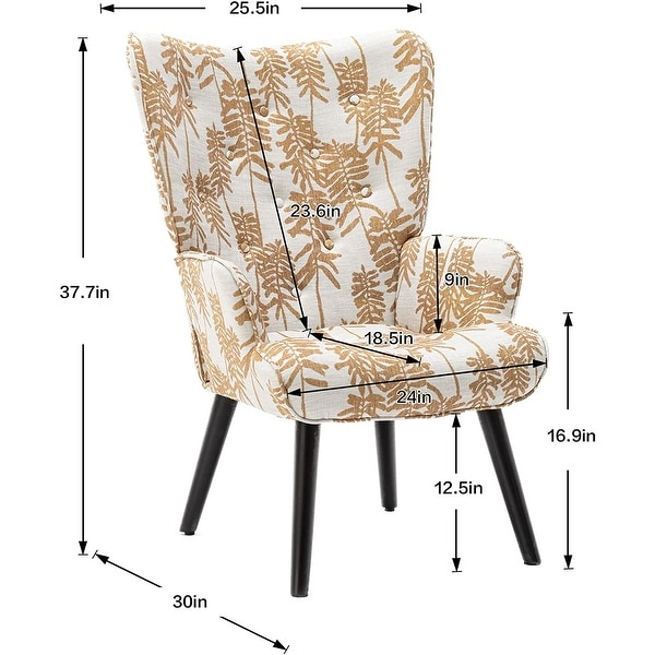 Accent Chair for Living Room， Stylish Linen Tufted Button Wingback Vanity Chair Arm Side Chair with Solid Wood Legs