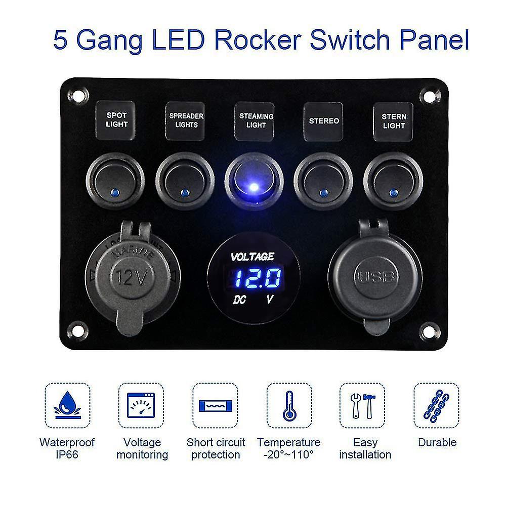 5 Gang Inline Fuse Box Car Led Switch Panel Led Switch Panel Dual Usb Car Boat Truck Camper 12v/24v