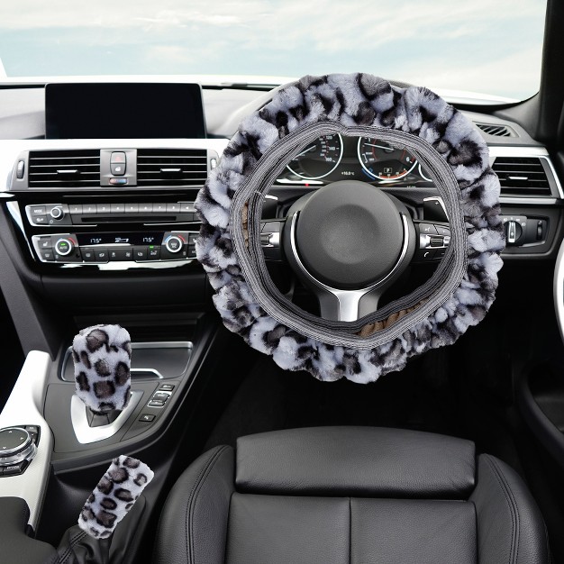 Unique Bargains Elastic Leopard Pattern Car Steering Wheel Cover With Handbrake Cover Gear Shift Cover Set Universal