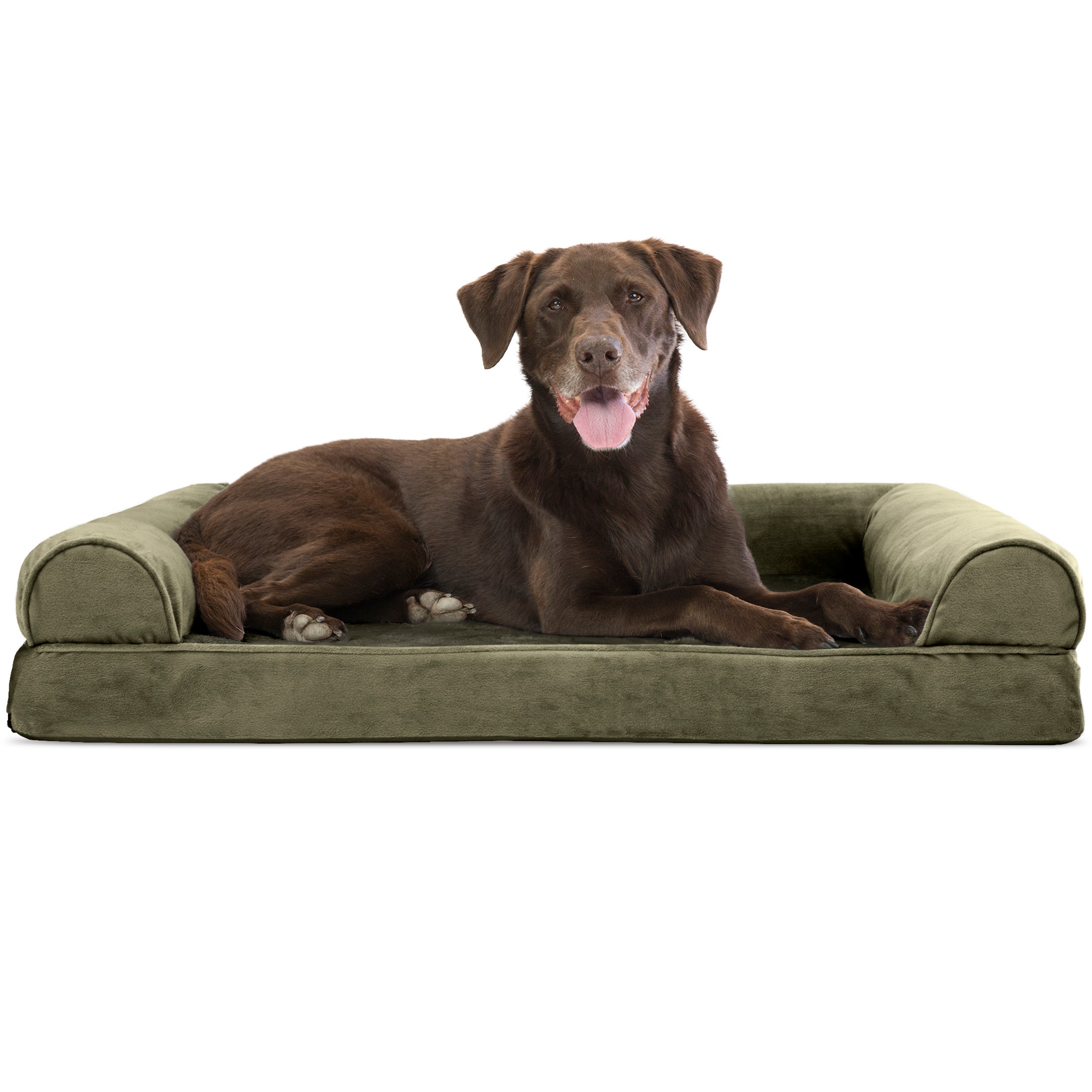 FurHaven Pet Products | Orthopedic Faux Fur & Velvet Sofa Pet Bed for Dogs & Cats, Dark Sage, Large