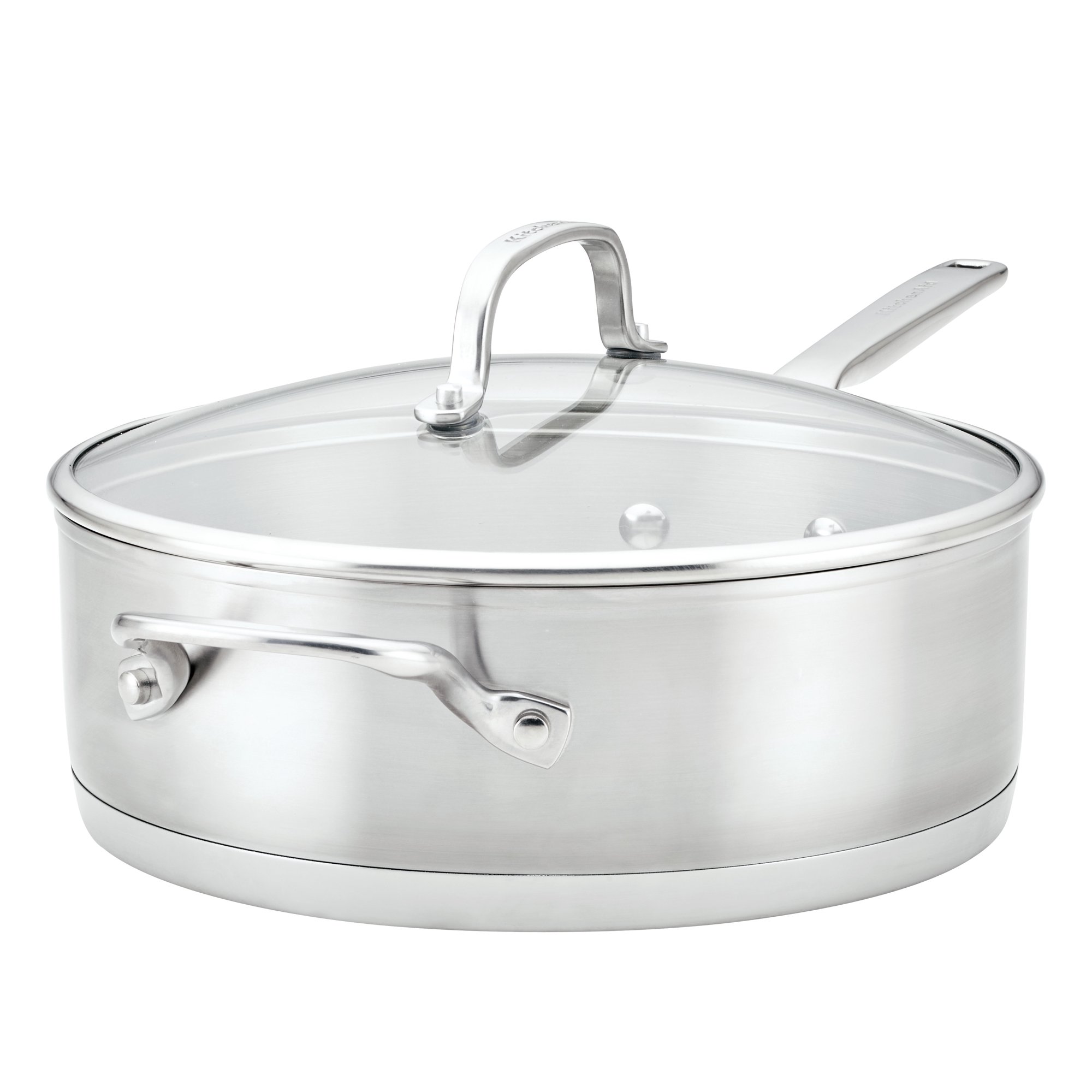 KitchenAid 4.5 Quart 3-Ply Base Stainless Steel Induction Saute Pan with Helper Handle and Lid