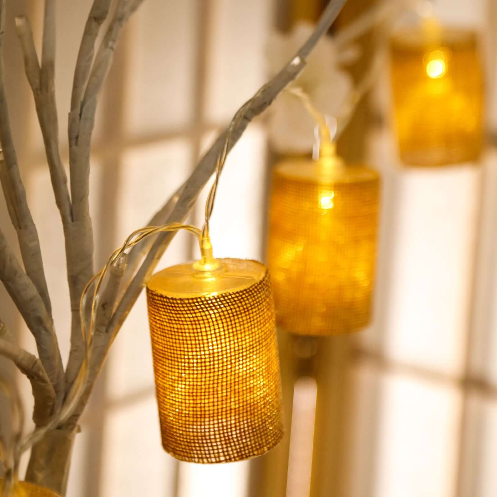 Bright White Boho Chic Burlap Wrapped LED Fairy String Lights, DIY Rustic Lighting 70