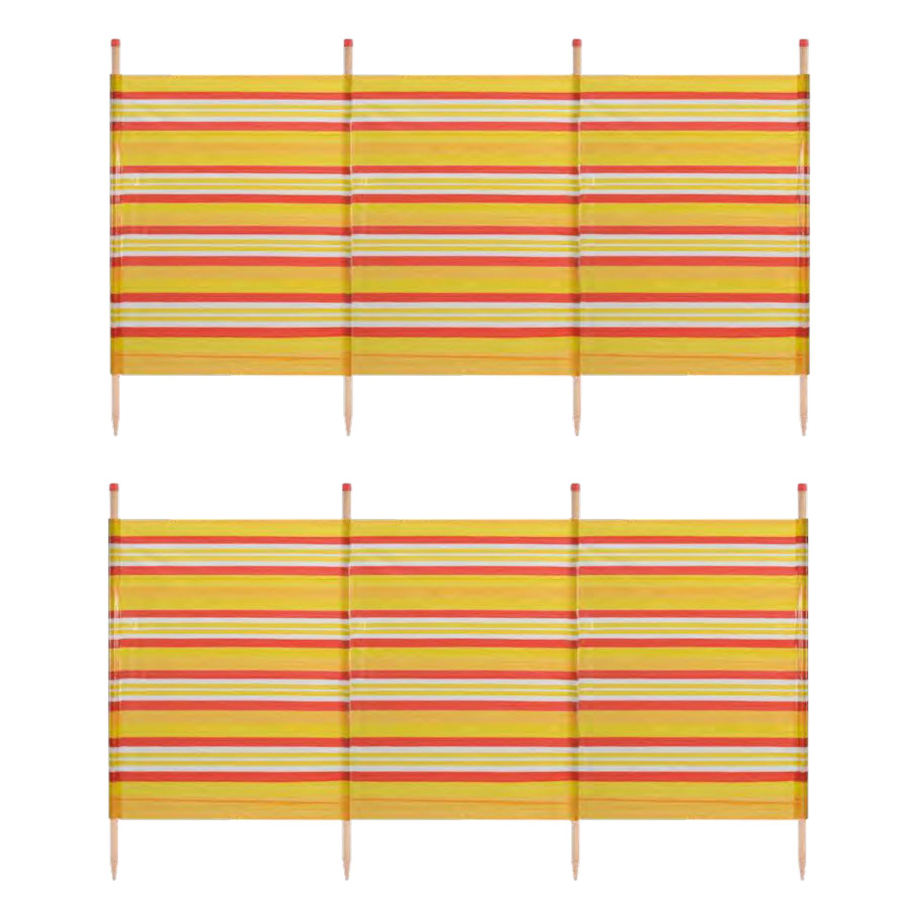 2 PACK 4 Pole Windbreak Beach Shelter 1.2m by 2.2m Screen Privacy Yellow Stripe