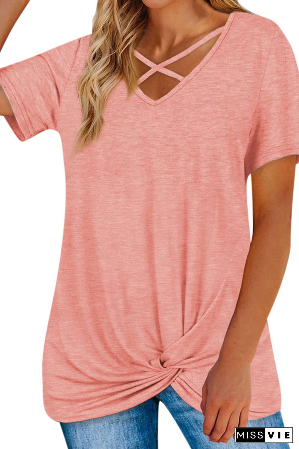 Criss-Cross Twisted Short Sleeves Tee Wholesale