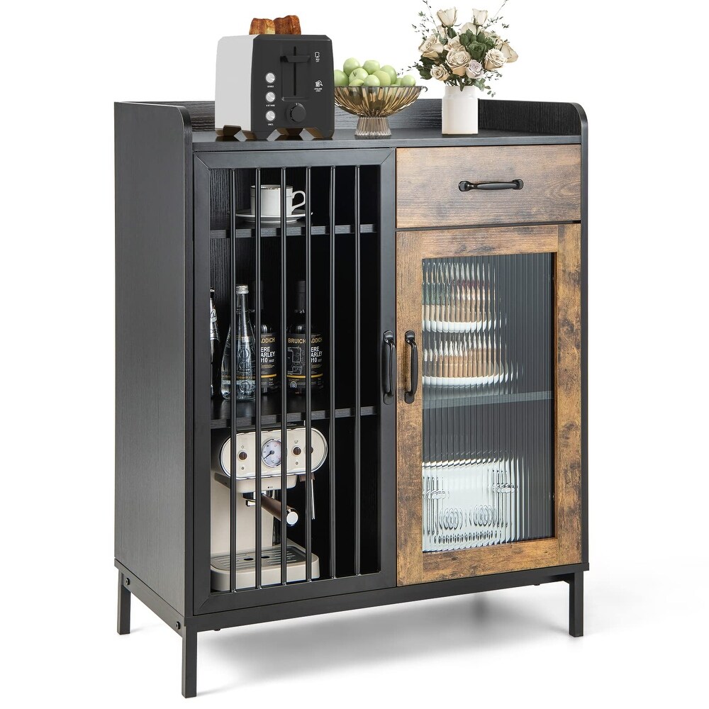 Buffet Sideboard  Industrial Cupboard with 2 Cabinets and 1 Drawer  Multipurpose Wooden Kitchen Coffee Bar Station