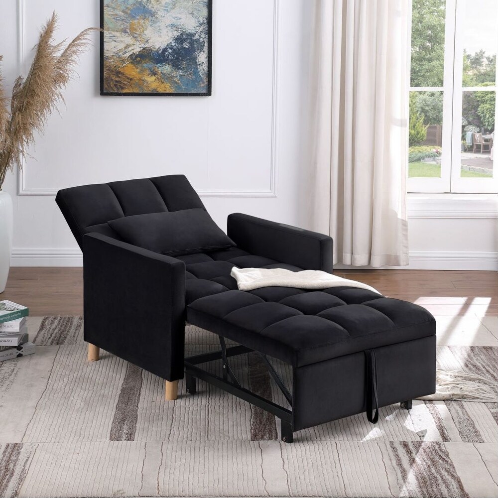 Convertible velvet Fabric Sleeper Sofa Chair Bed with Pillow