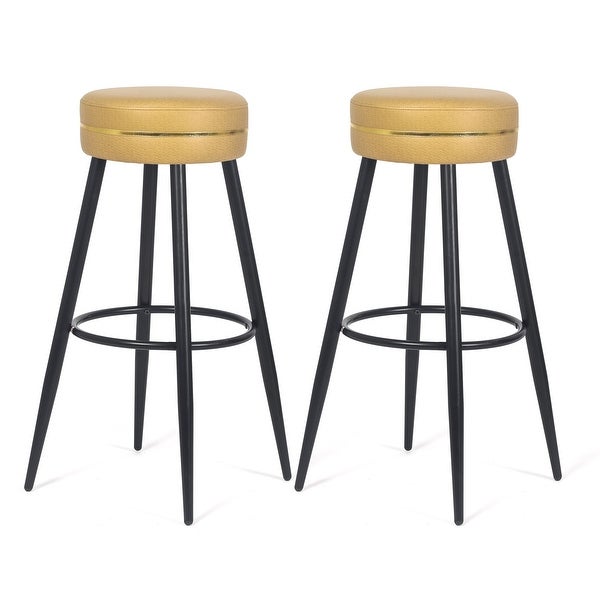 Adeco Set of 2 Bar Stools， Round Counter Height Stools with Footrest