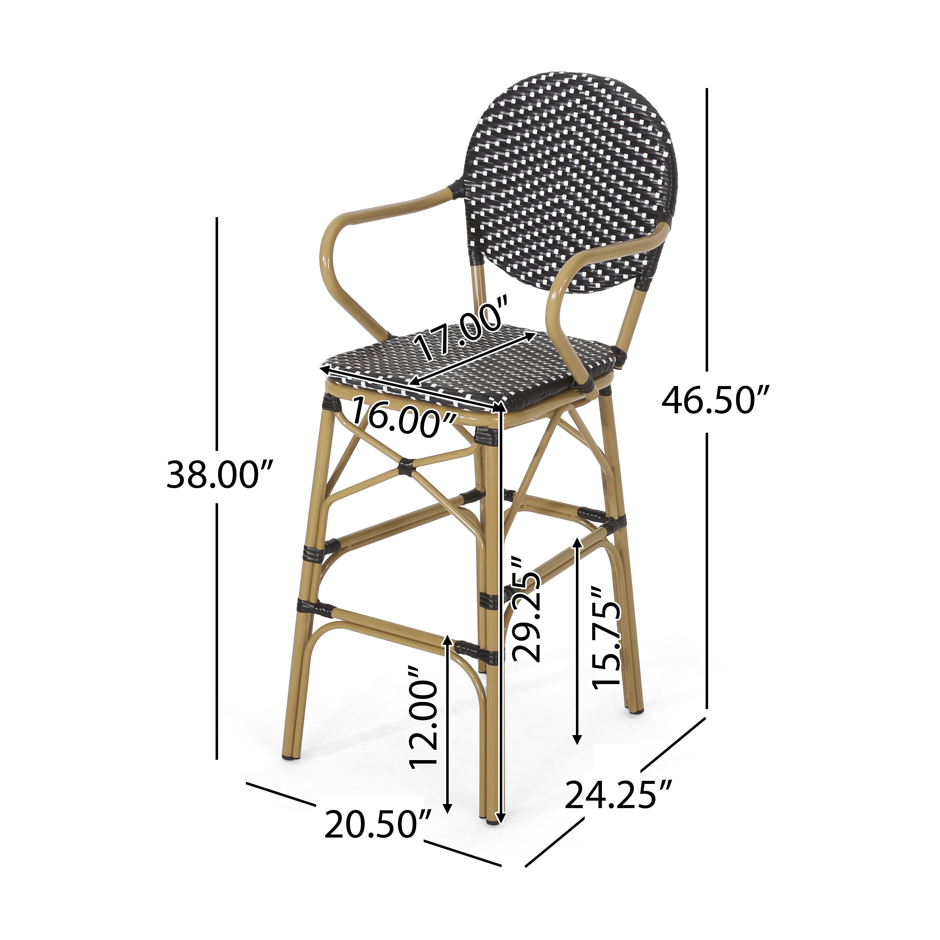 Danberry Outdoor Wicker and Aluminum 29.5 Inch French Barstools, Set of 4