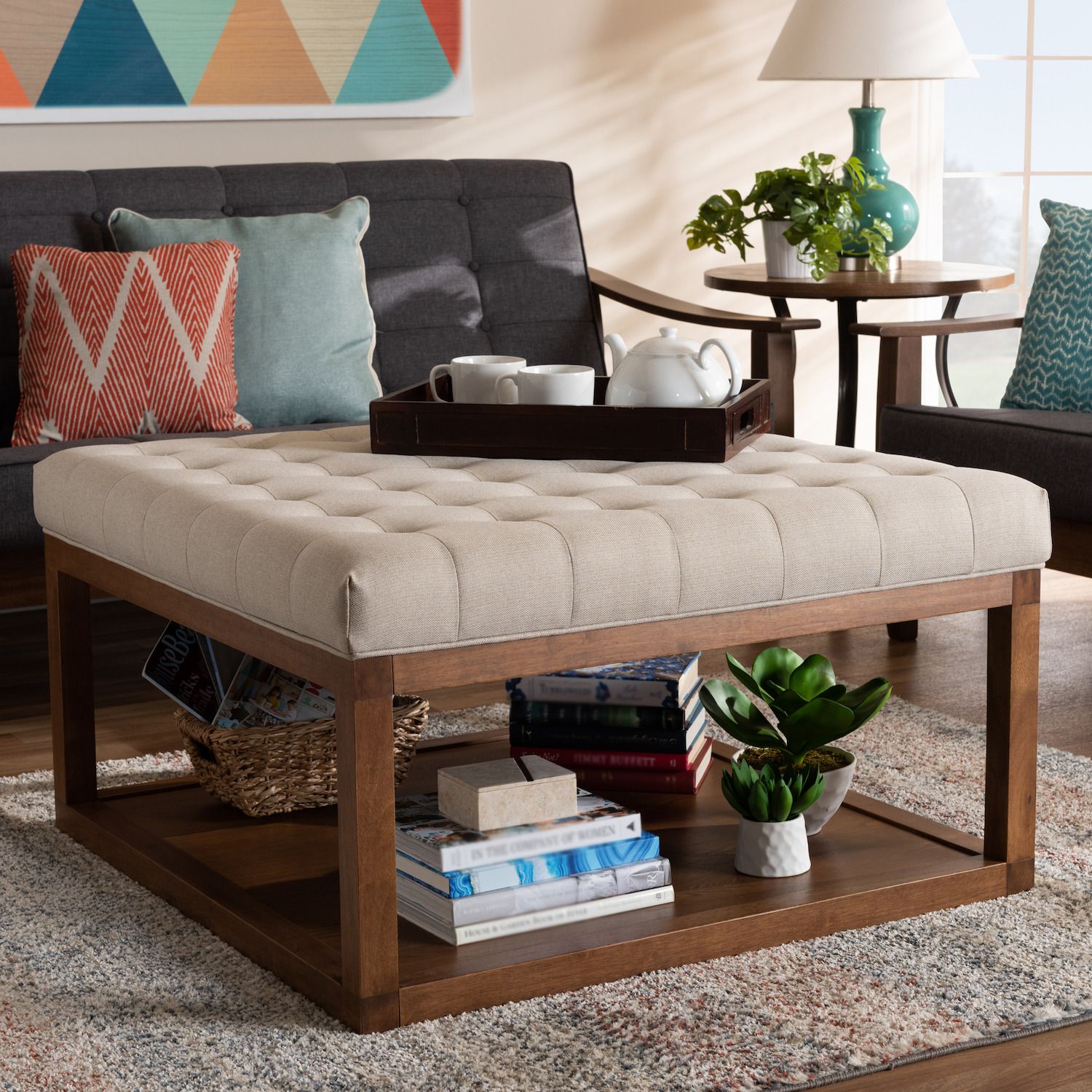 Baxton Studio Alvere Square Tufted Ottoman