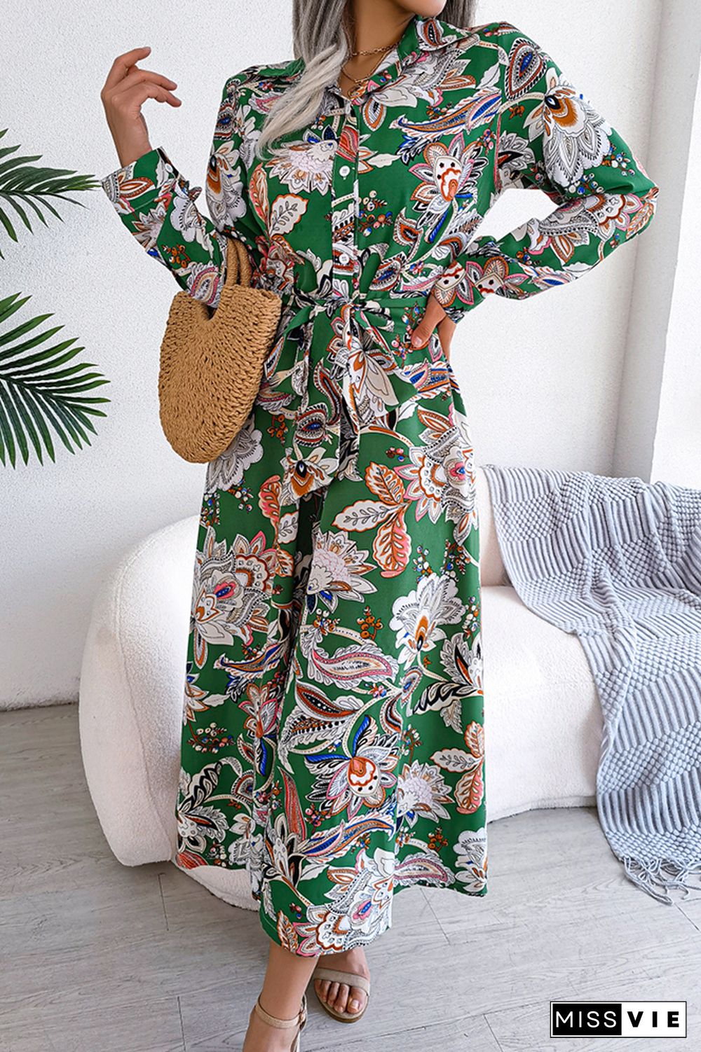 Paisley Floral Printed Button Maxi Dress