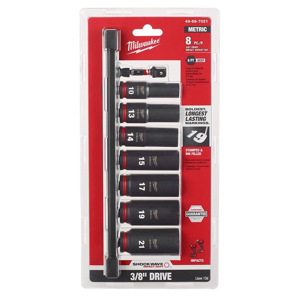 MW SHOCKWAVE Impact Duty 38 in. Metric and SAE Deep Impact Rated Socket Set (16-Piece) 49-66-7021-49-66-7024