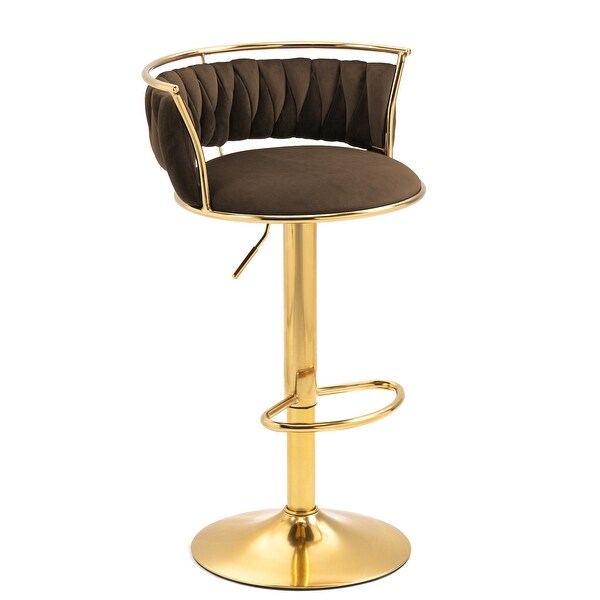 Set of 2 Bar Stool Adjustable Swivel with Gold Frame