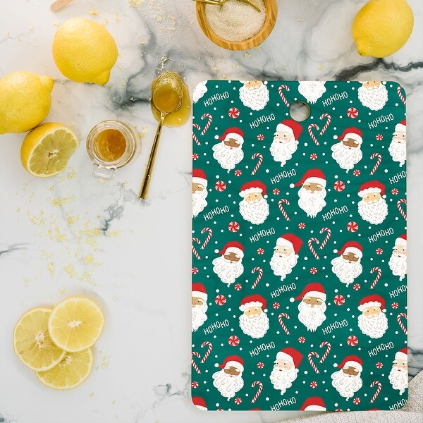 Lathe and Quill Peppermint Santas on Vivid Teal Cutting Board Rectangle