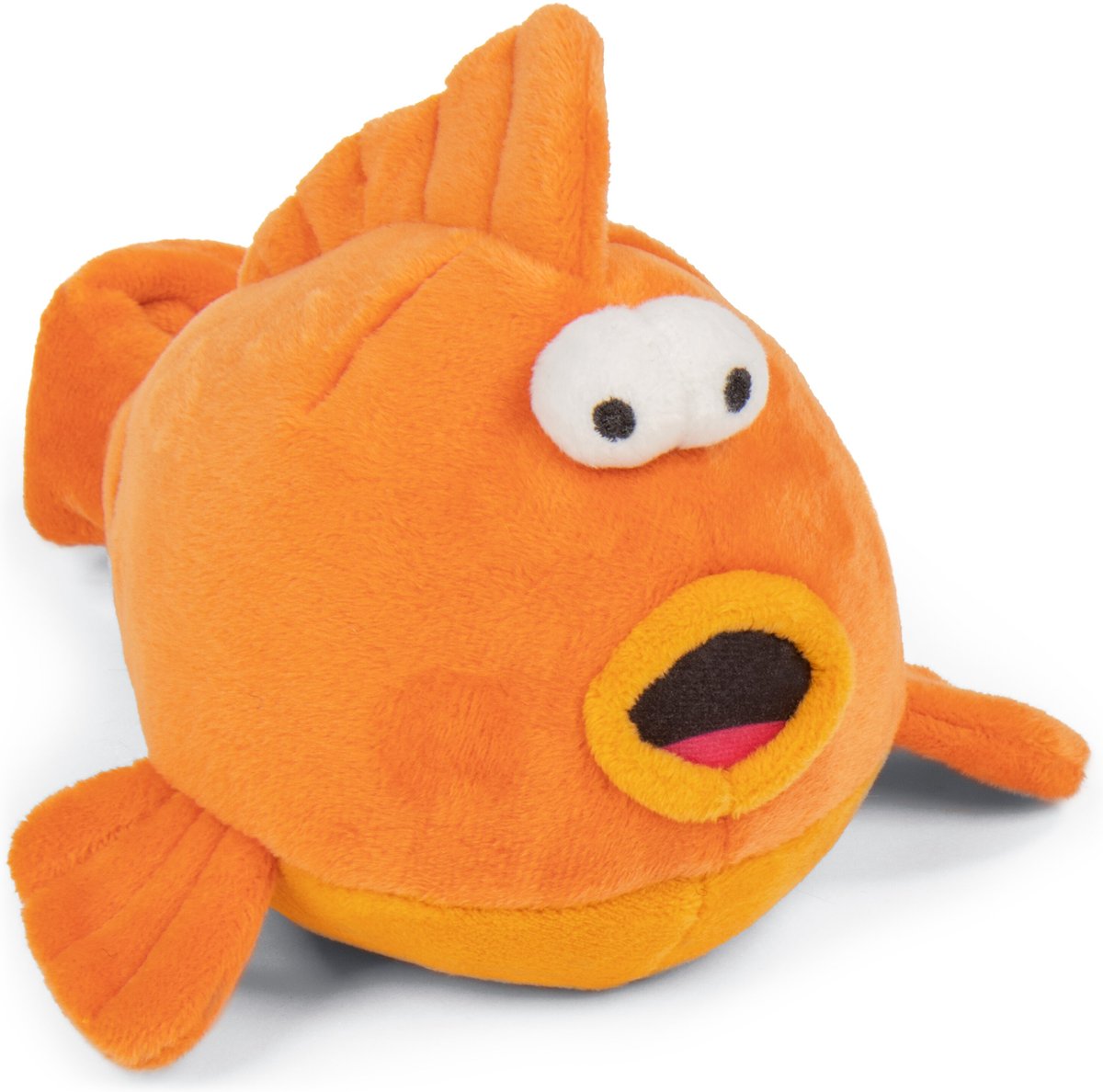 goDog Action Plush  Gold Fish Animated Squeaker Dog Toy， Orange Medium