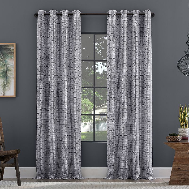 Clean Window Textured Geometric Recycled Fiber Semi-Sheer Grommet Curtain Panel