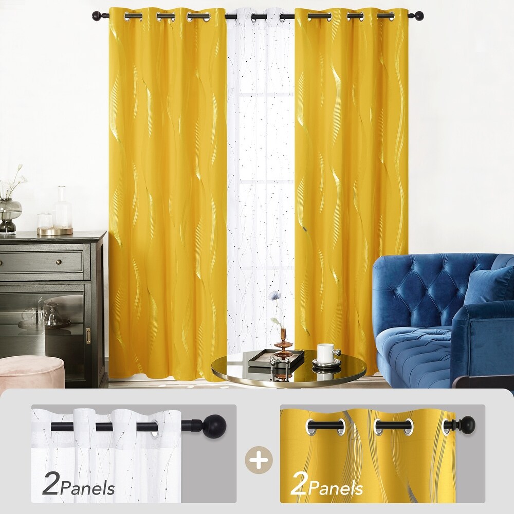 Deconovo Mix and Match Blackout and Sheer 4 Piece Wave Curtain Panel Set