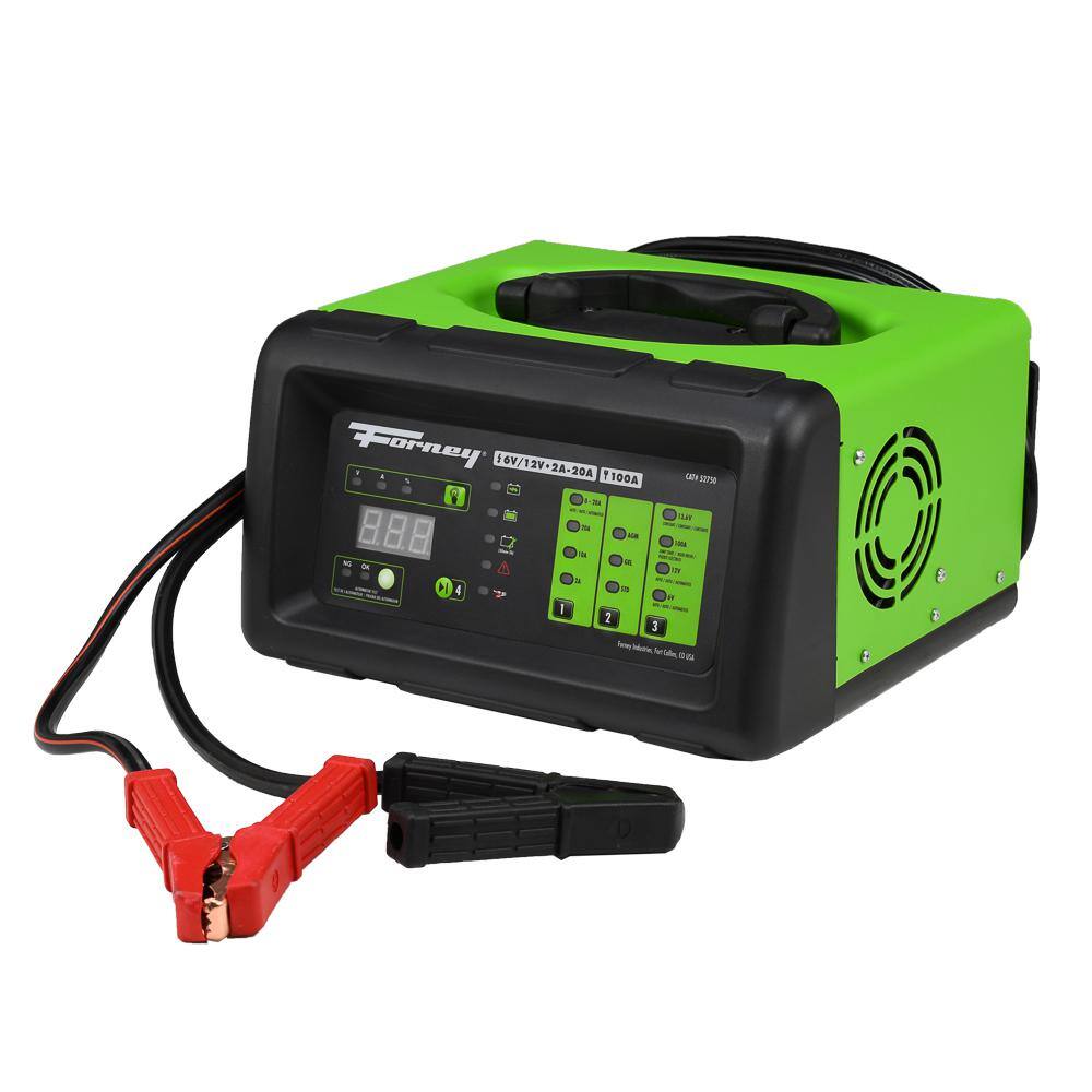 Forney 6-Volts at 2 Amp 10 Amp and 20 Amp and 12-Volts at 2 Amp 10 Amp 20 Amp and 100 Amp Start Battery Charger 52750