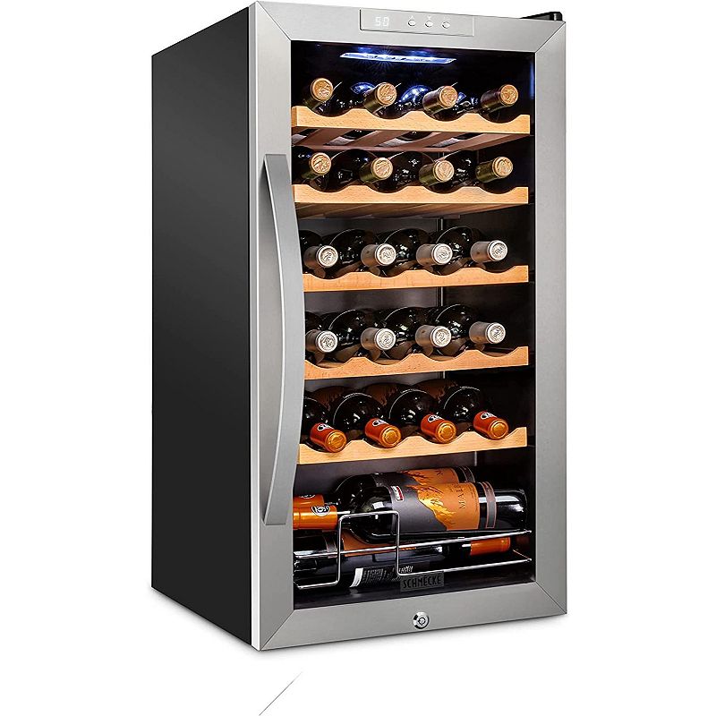 Schmécké Wine Fridge， 24 Bottle Wine Cooler， Freestanding Wine Refrigerator