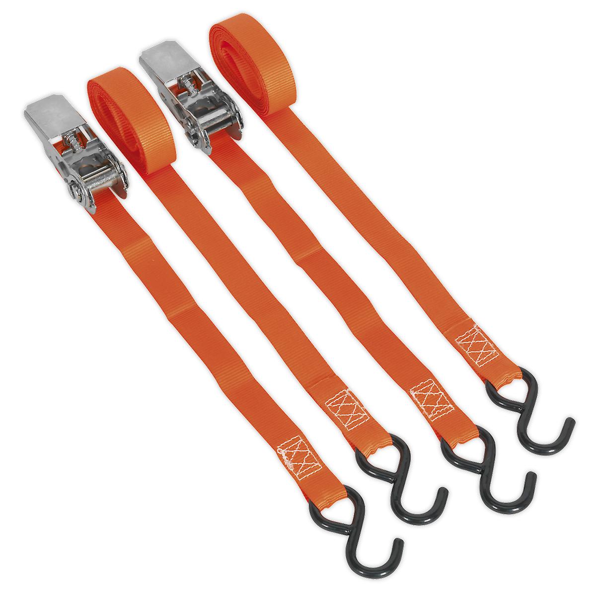 Sealey Td0540S2 Ratchet Tie Down 25Mm X 4Mtr Polyester Webbing Hooks 500Kg Pair