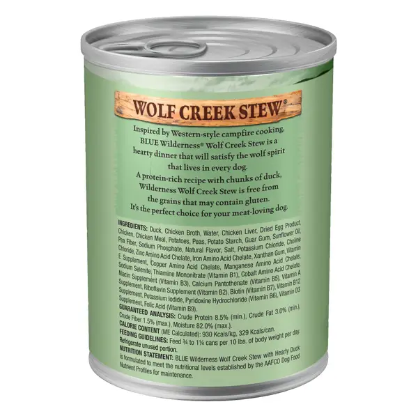 Blue Buffalo Wilderness 12.5 oz Wolf Creek Stew High Protein Duck Stew in Gravy Wet Dog Food