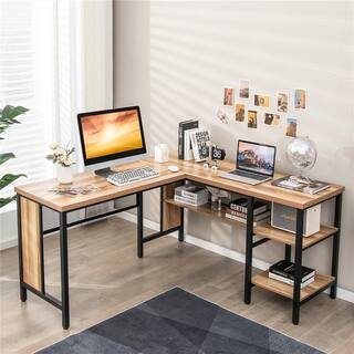 Costway 55 in. L-Shaped Corner Computer Desk Home Office Workstation In Natural CB10365NA