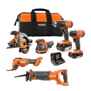 RIDGID 18V Cordless 6-Tool Combo Kit with 2.0 Ah Battery 4.0 Ah Battery Charger and Bag R96257